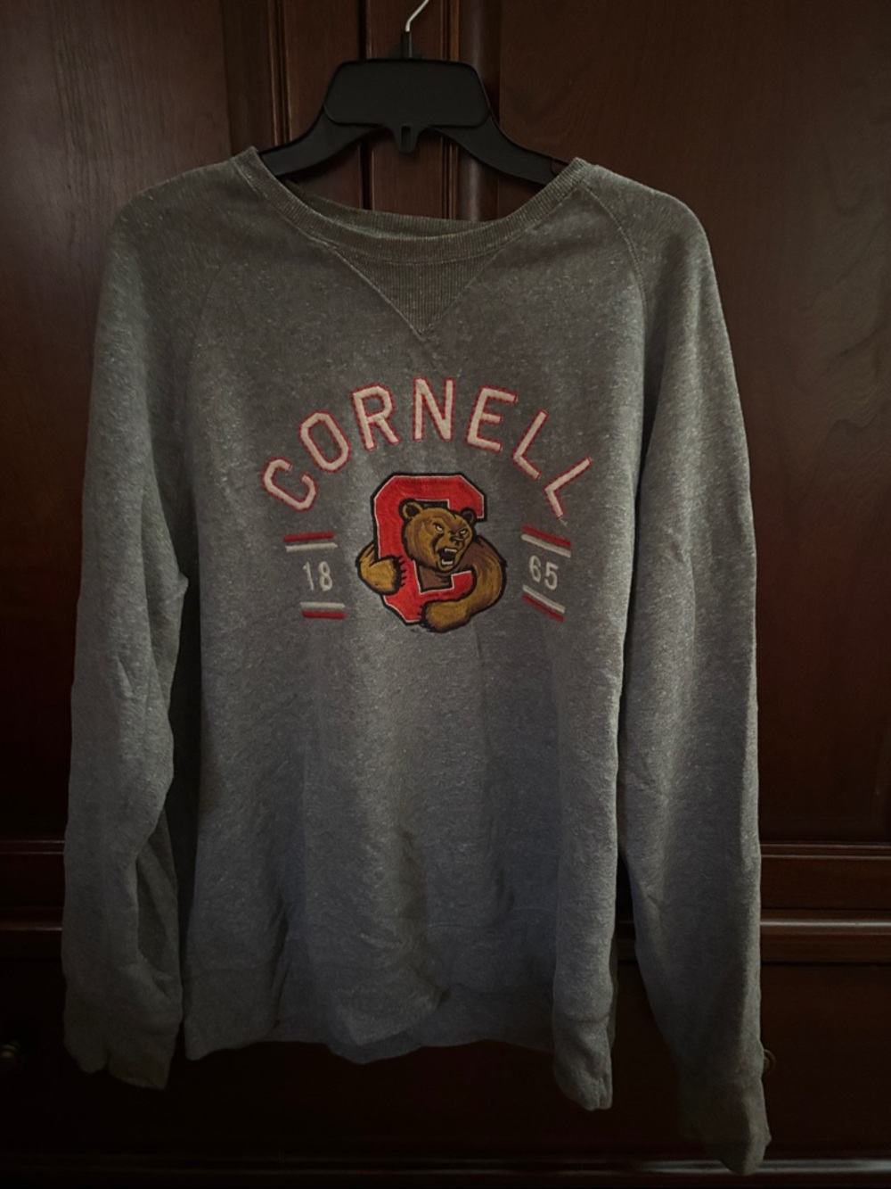 Cornell Gray Crewneck Sweatshirt with Mascot Patch